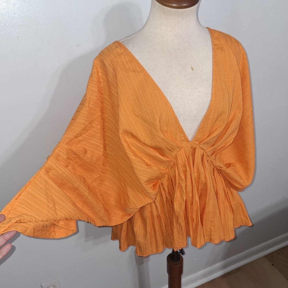 SHEIN Bright Orange V-Neck Blouse- W Sz 16/2XL